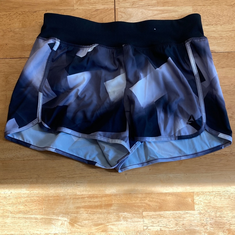 Reebok Women's Abstract Black and Gray Athletic Shorts